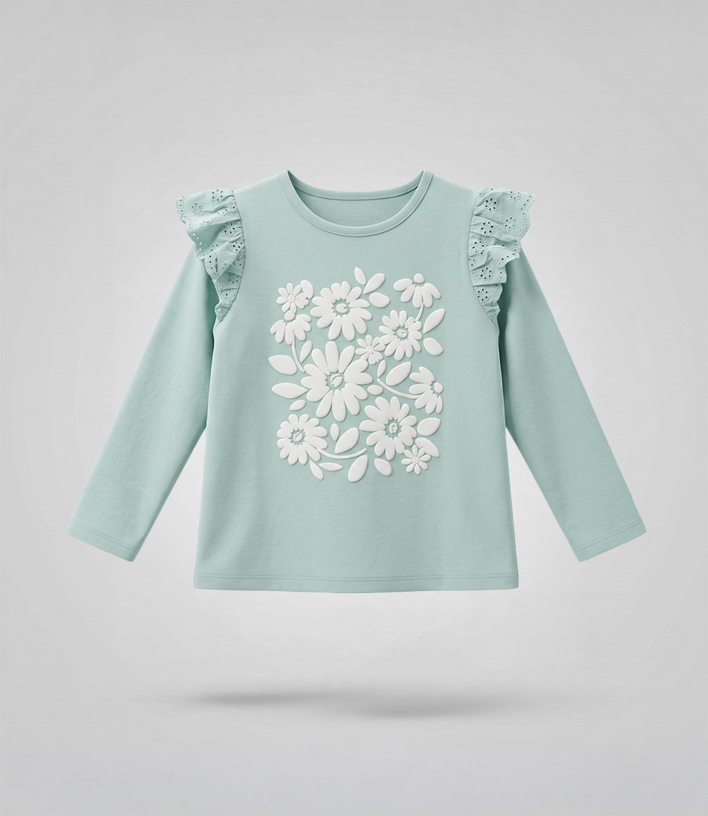Polera niña con vuelos 2 años / Menta