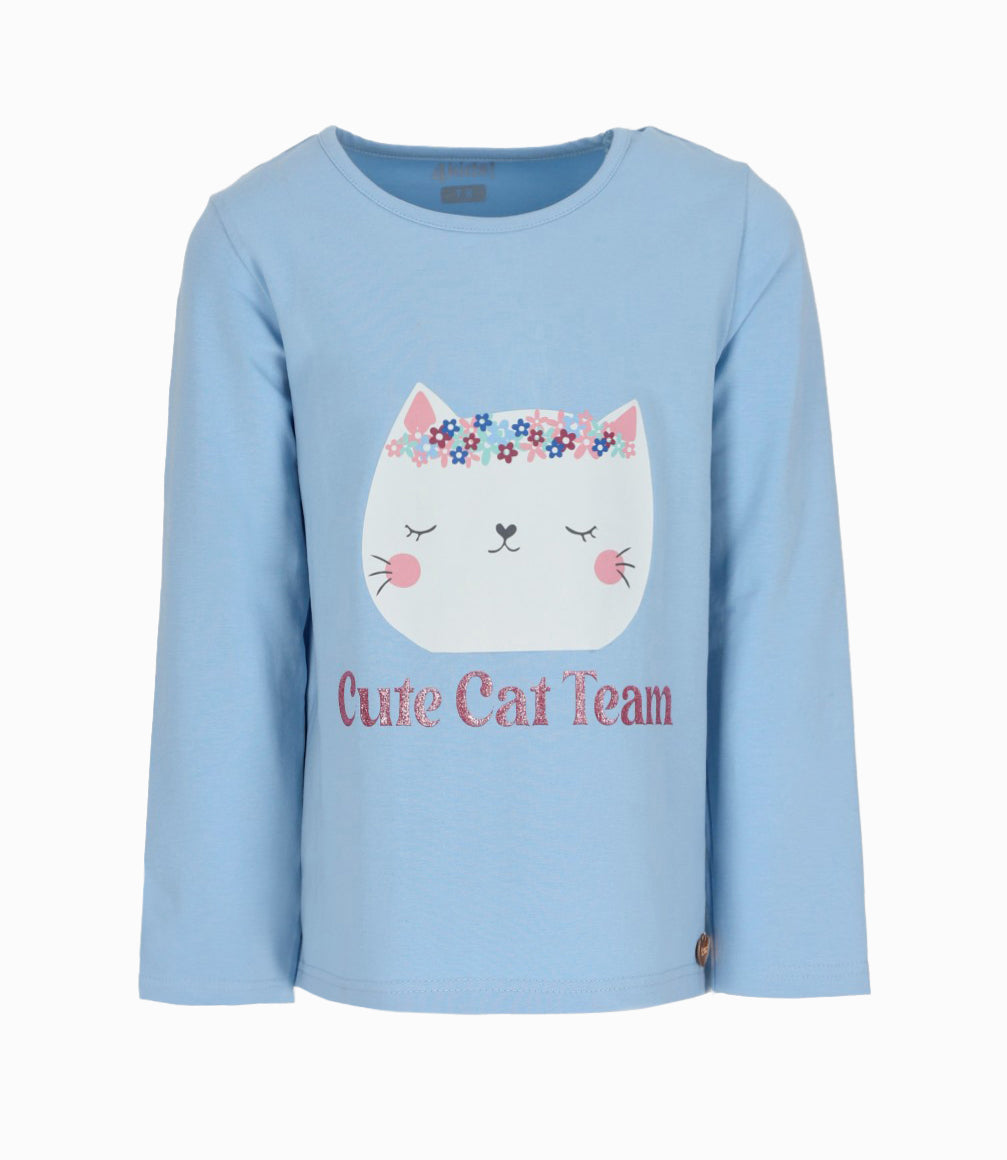 Polera niña con gatito 2 años / Celeste