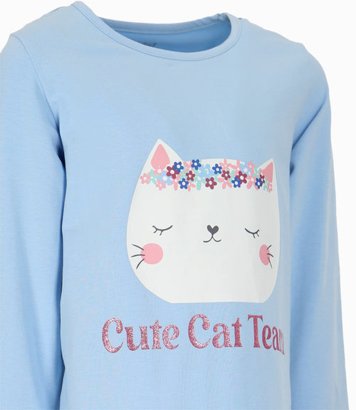 Polera niña con gatito 2 años / Celeste