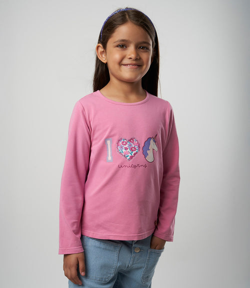 Polera niña con unicornio 2 años / Rosado