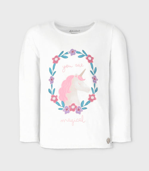 Polera niña con unicornio 2 años / Blanco