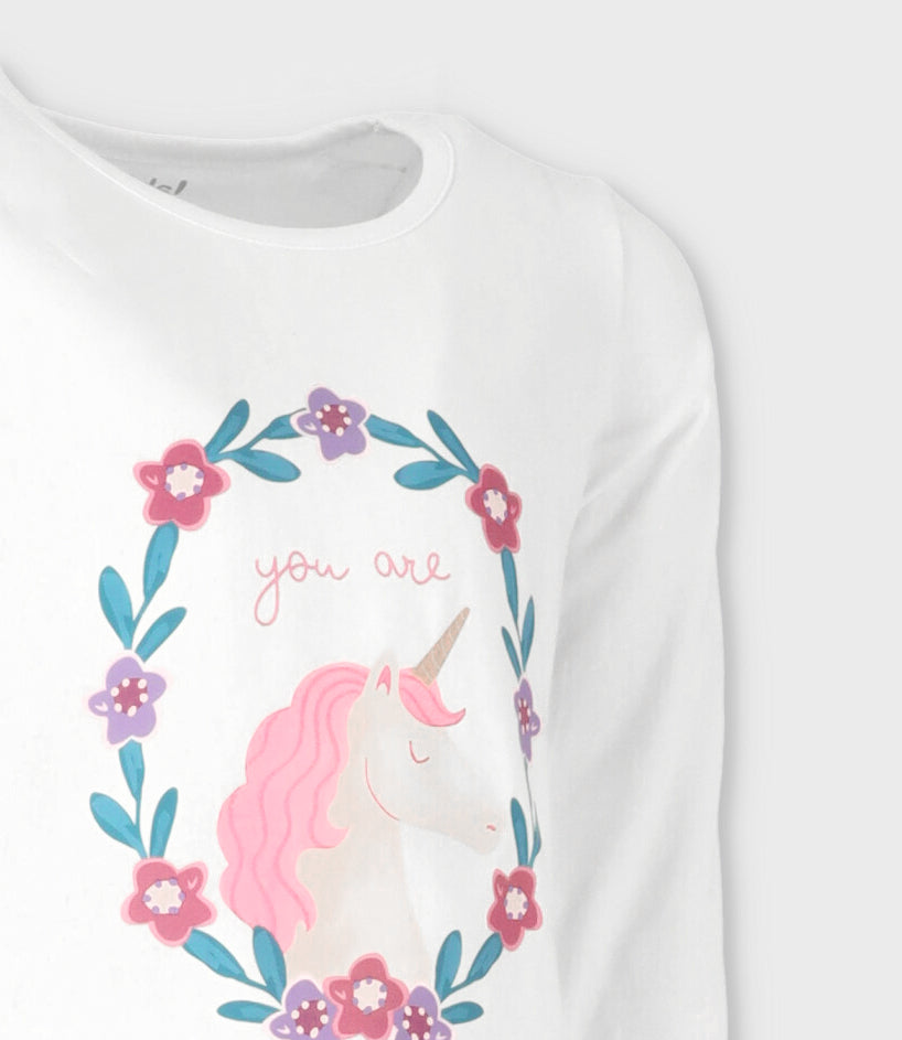 Polera niña con unicornio 2 años / Blanco