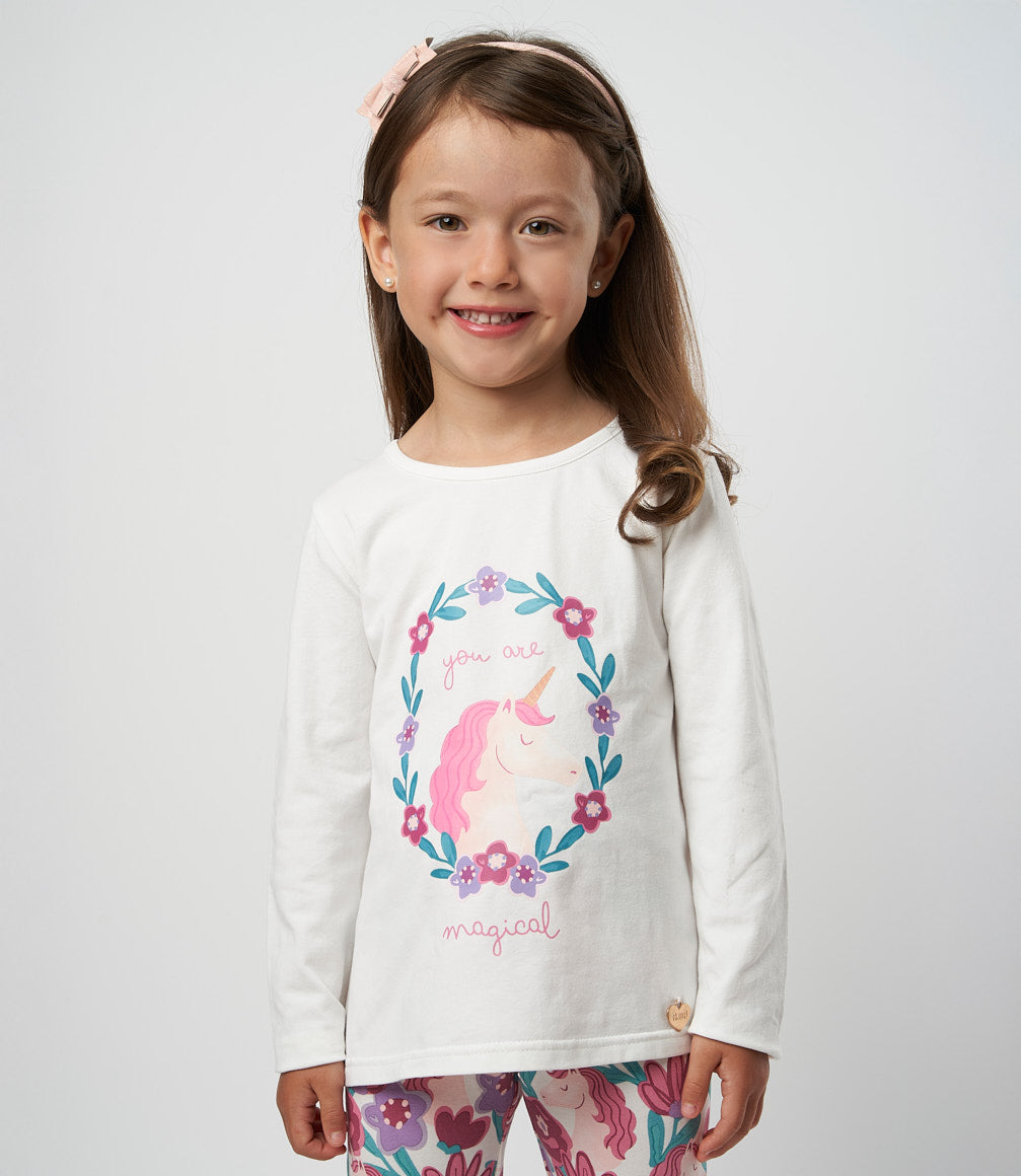 Polera niña con unicornio 2 años / Blanco