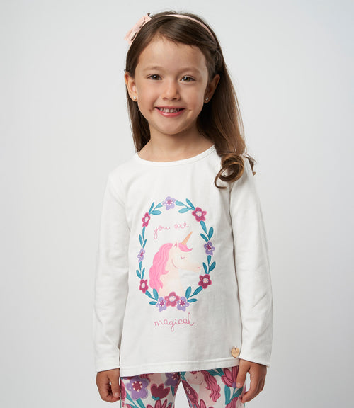 Polera niña con unicornio 2 años / Blanco