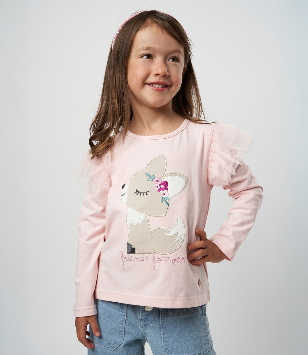Polera niña con vuelos 2 años / Rosado