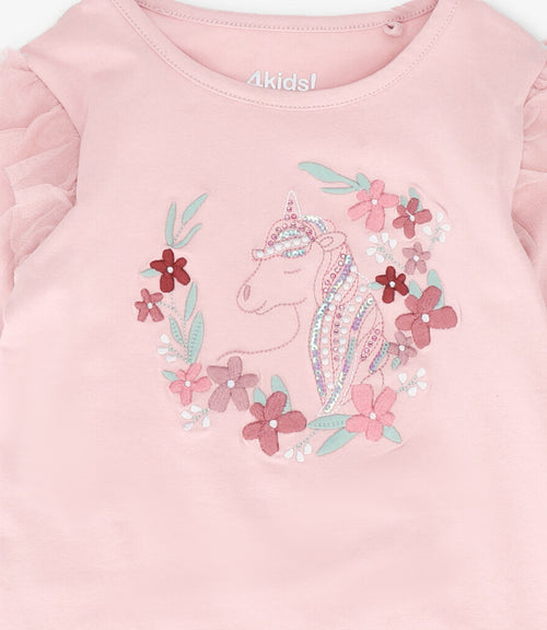 Polera niña con vuelos 2 años / Rosado