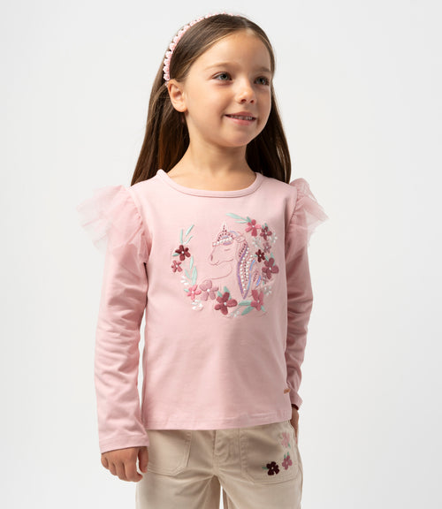 Polera niña con vuelos 2 años / Rosado