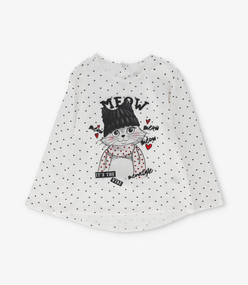Polera niña con gato 2 años / Crudo