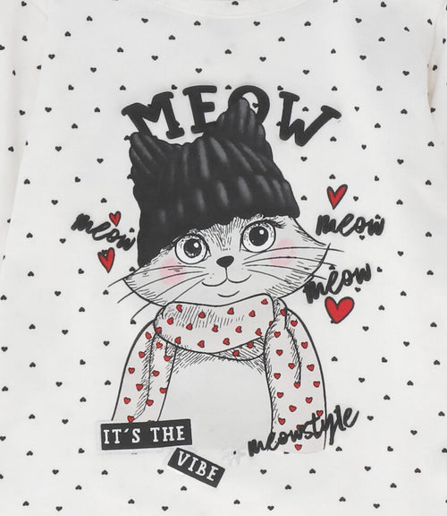 Polera niña con gato 2 años / Crudo