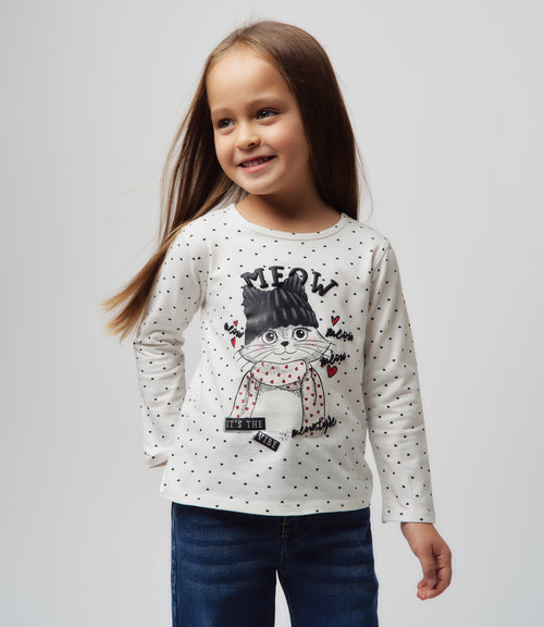 Polera niña con gato 2 años / Crudo