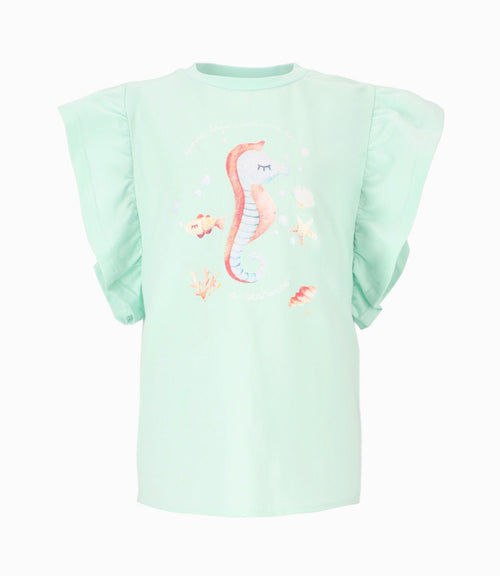 Polera niña con vuelos 2 años / Menta