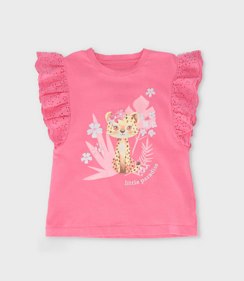 Polera niña con vuelos 2 años / Fucsia