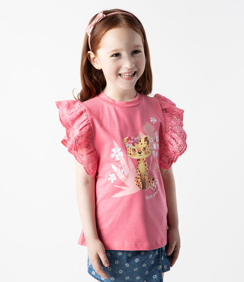 Polera niña con vuelos 2 años / Fucsia