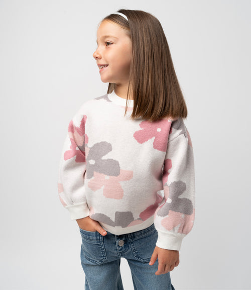 Chaleco niña con flores 2 años / Crudo