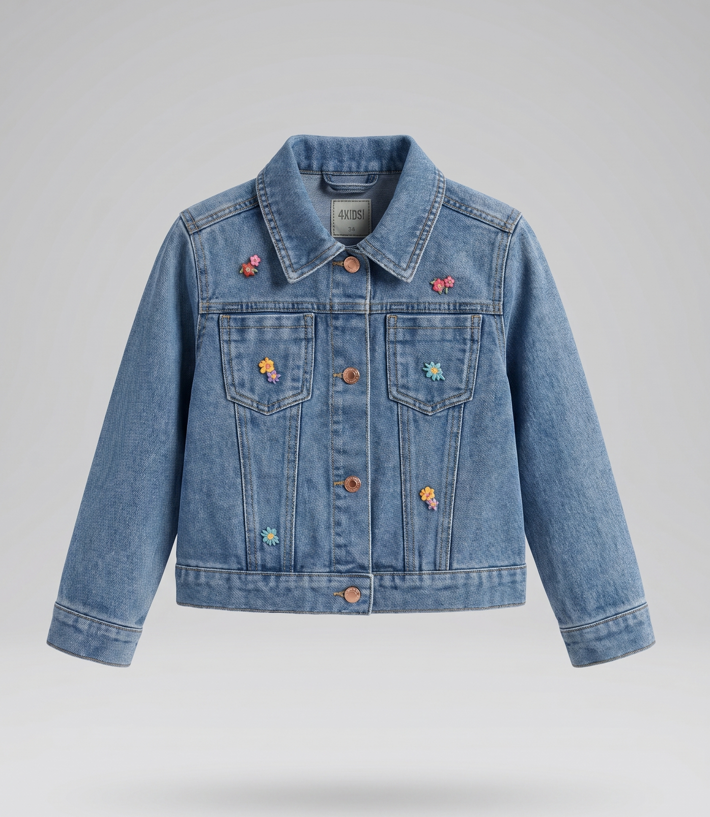 Chaqueta niña de denim con flores bordadas 2 años / Celeste