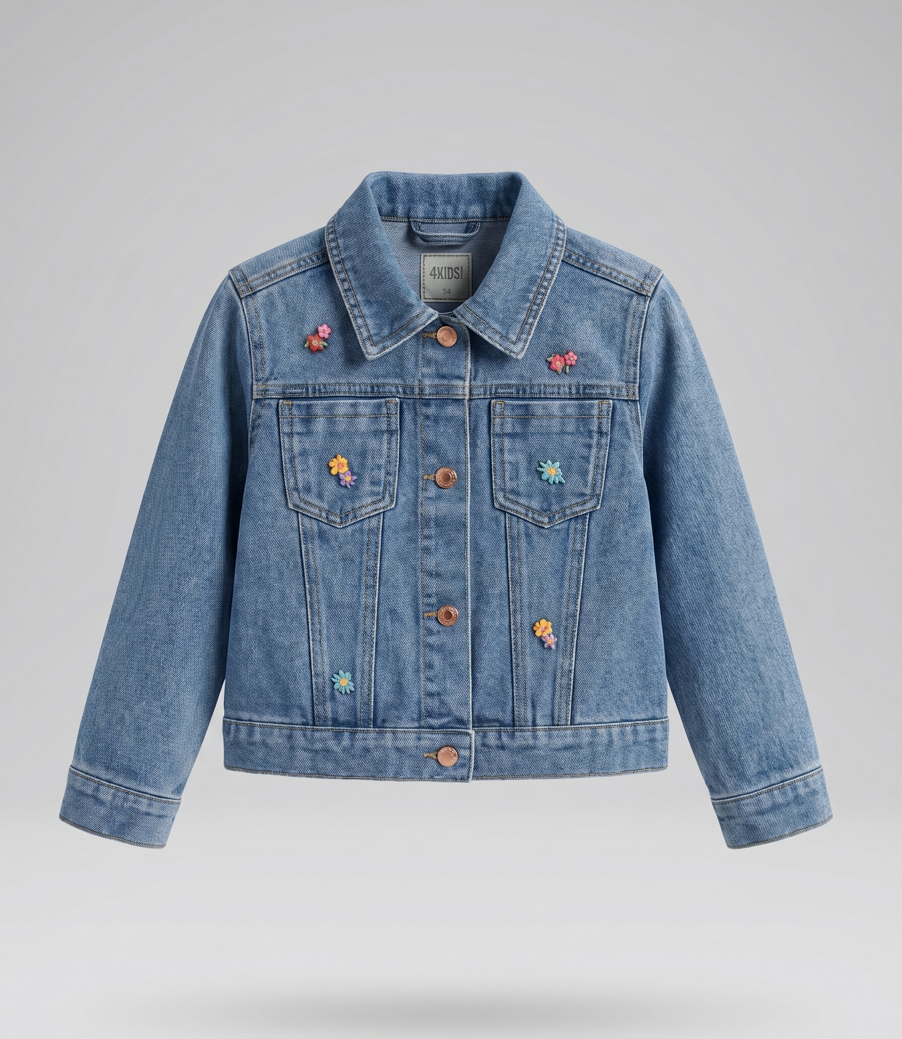 Chaqueta niña de denim con flores bordadas 2 años / Celeste