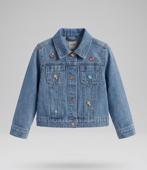 Chaqueta niña de denim con flores bordadas 2 años / Celeste