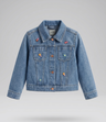 Chaqueta niña de denim con flores bordadas