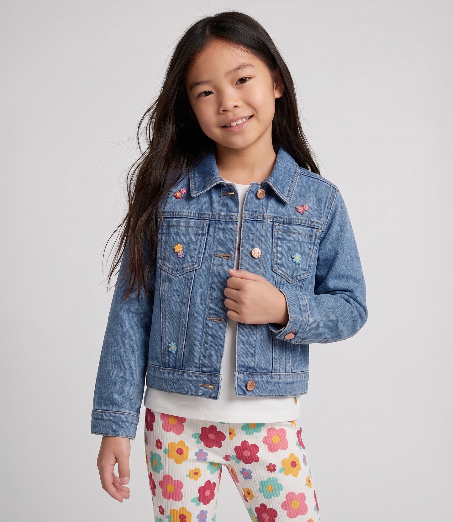 Chaqueta niña denim con flores 2 años / Celeste