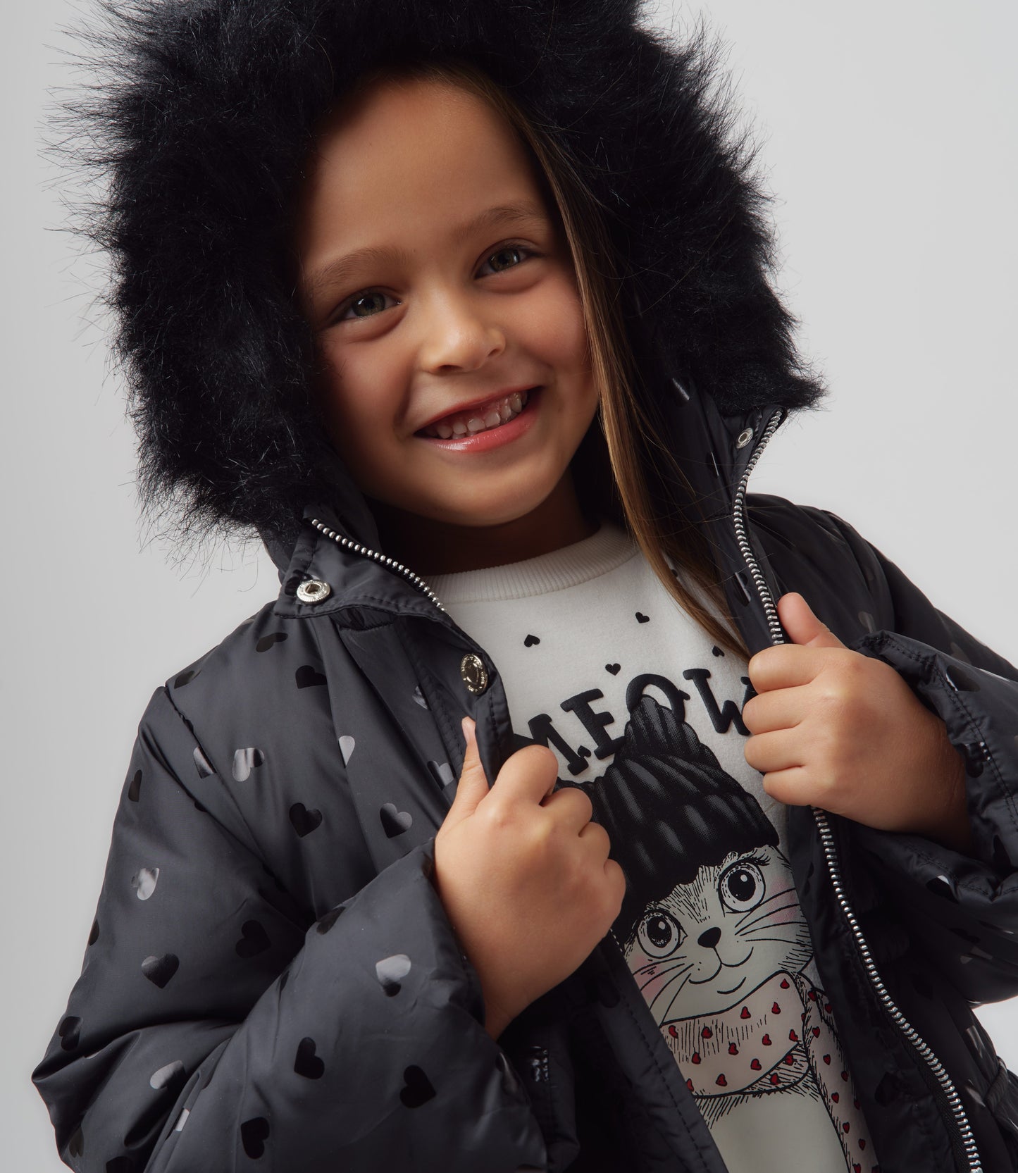 Parka niña corazones 2 años / Negro