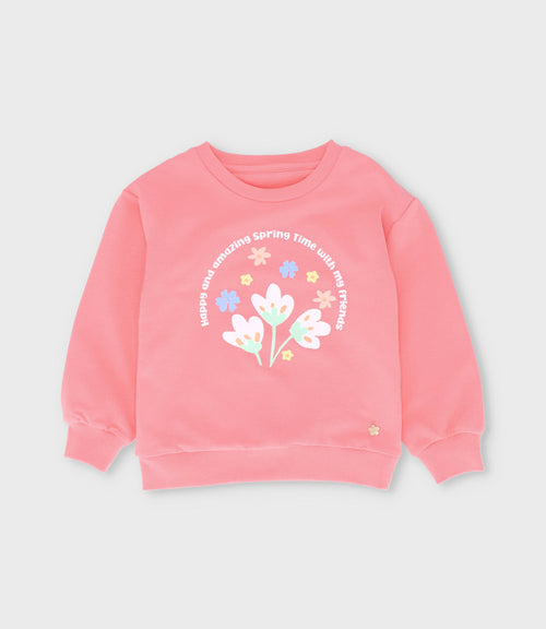 Polerón niña con flores 2 años / Coral