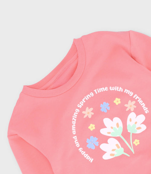 Polerón niña con flores 2 años / Coral