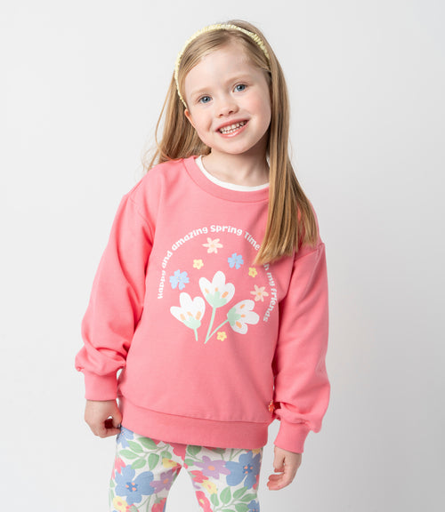 Polerón niña con flores 2 años / Coral