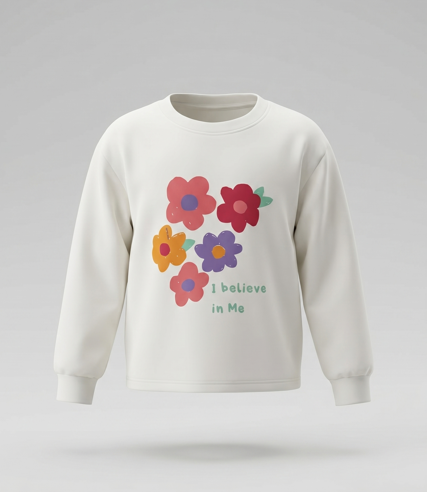 Polerón niña con flores 2 años / Blanco