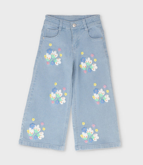 Jeans niña con flores 2 años / Celeste