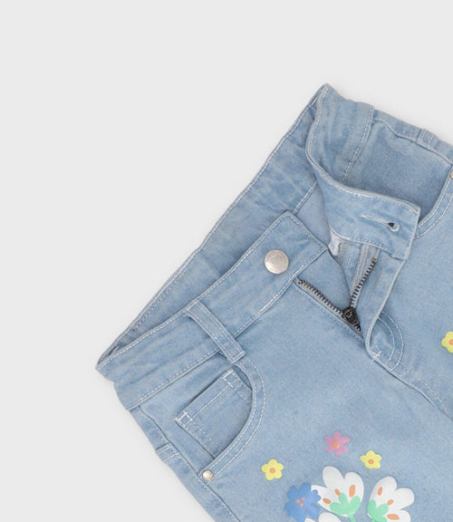 Jeans niña con flores 2 años / Celeste