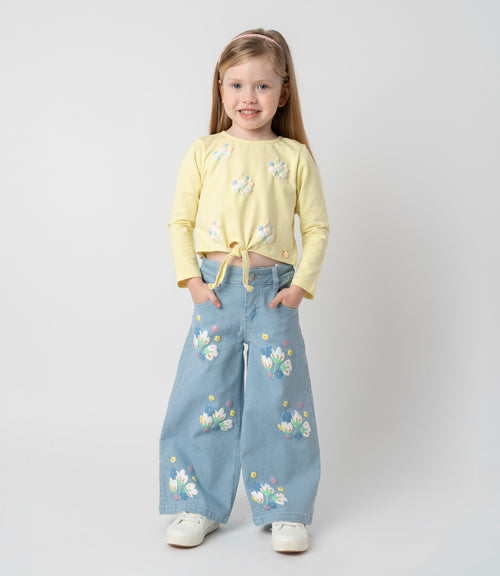 Jeans niña con flores 2 años / Celeste