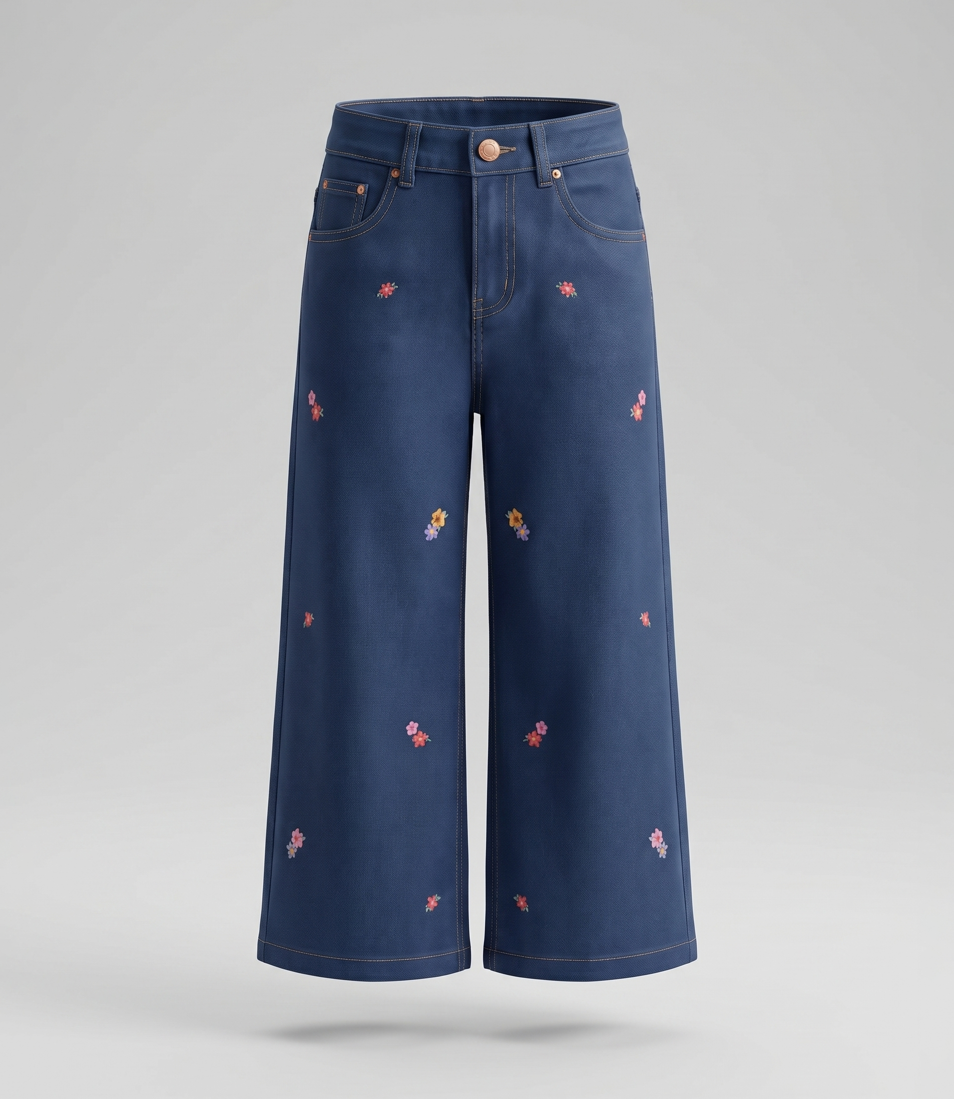 Jeans niña con flores bordadas 2 años / Azul Marino