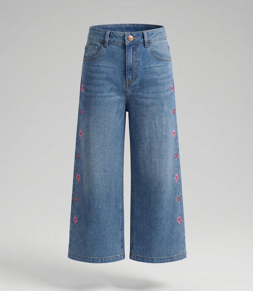 Jeans niña con flores bordadas