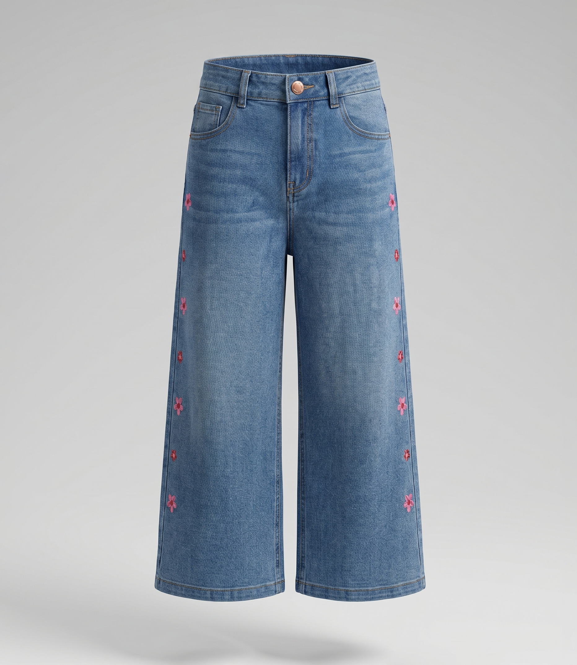 Jeans niña con flores bordadas 2 años / Celeste