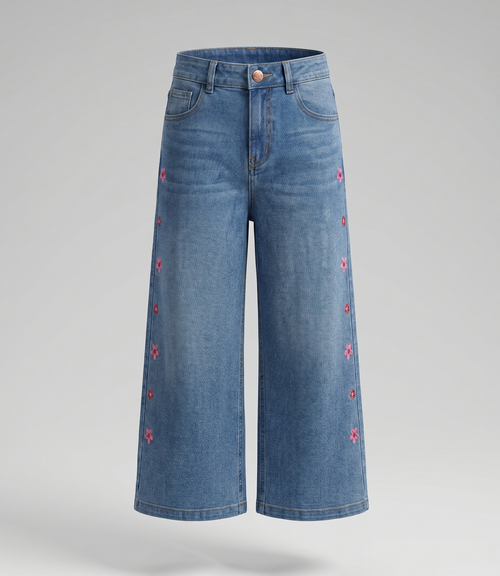 Jeans niña con flores bordadas 2 años / Celeste