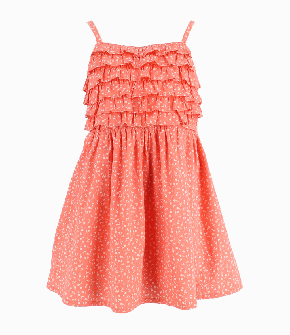 Vestido Niña Estampado De Flores Coral