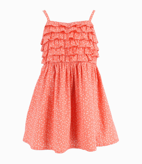 Vestido Niña Estampado De Flores Coral