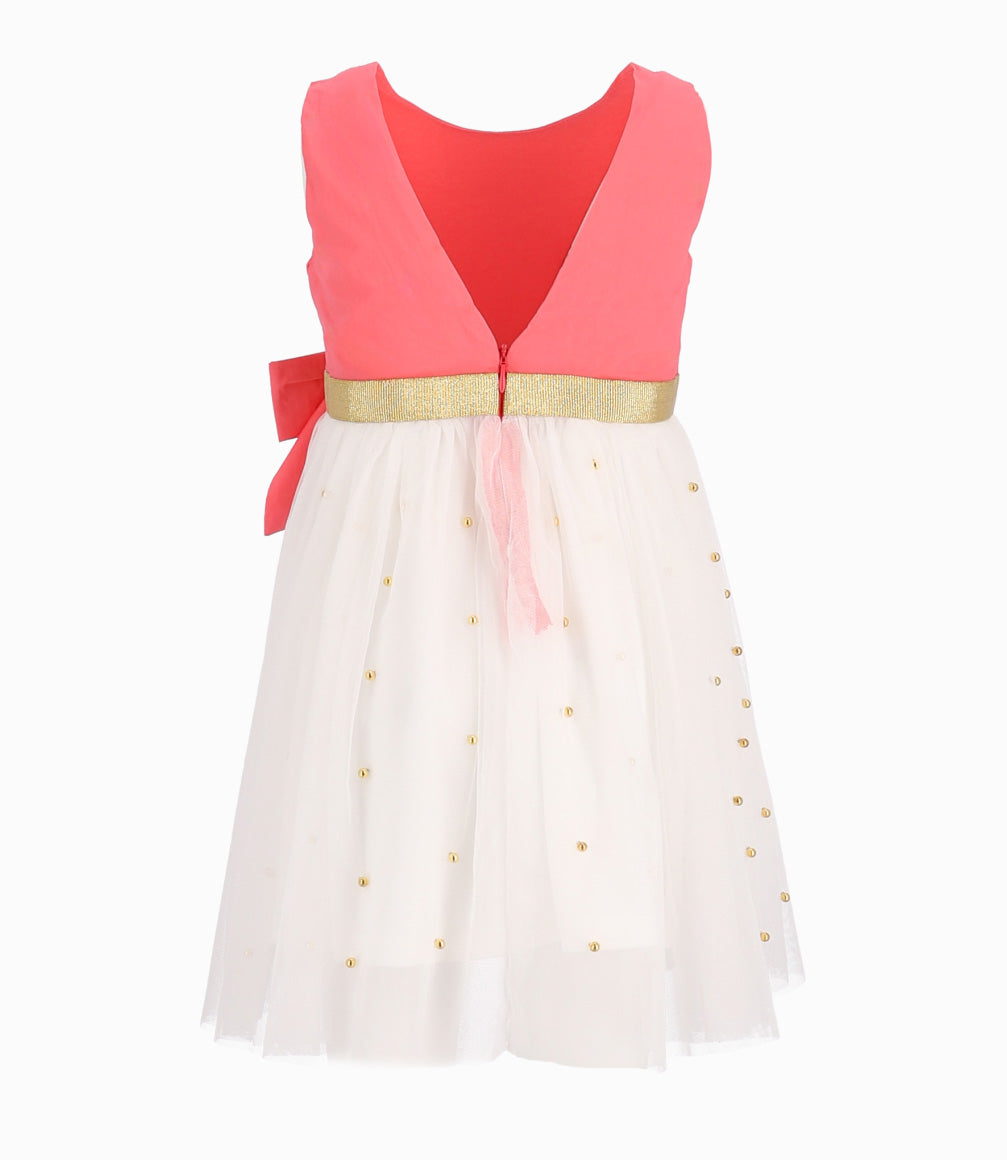 Vestido Niña Con Tull Coral