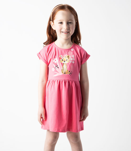 Vestido niña con leopardo 2 años / Fucsia