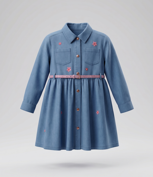 Vestido niña denim con flores