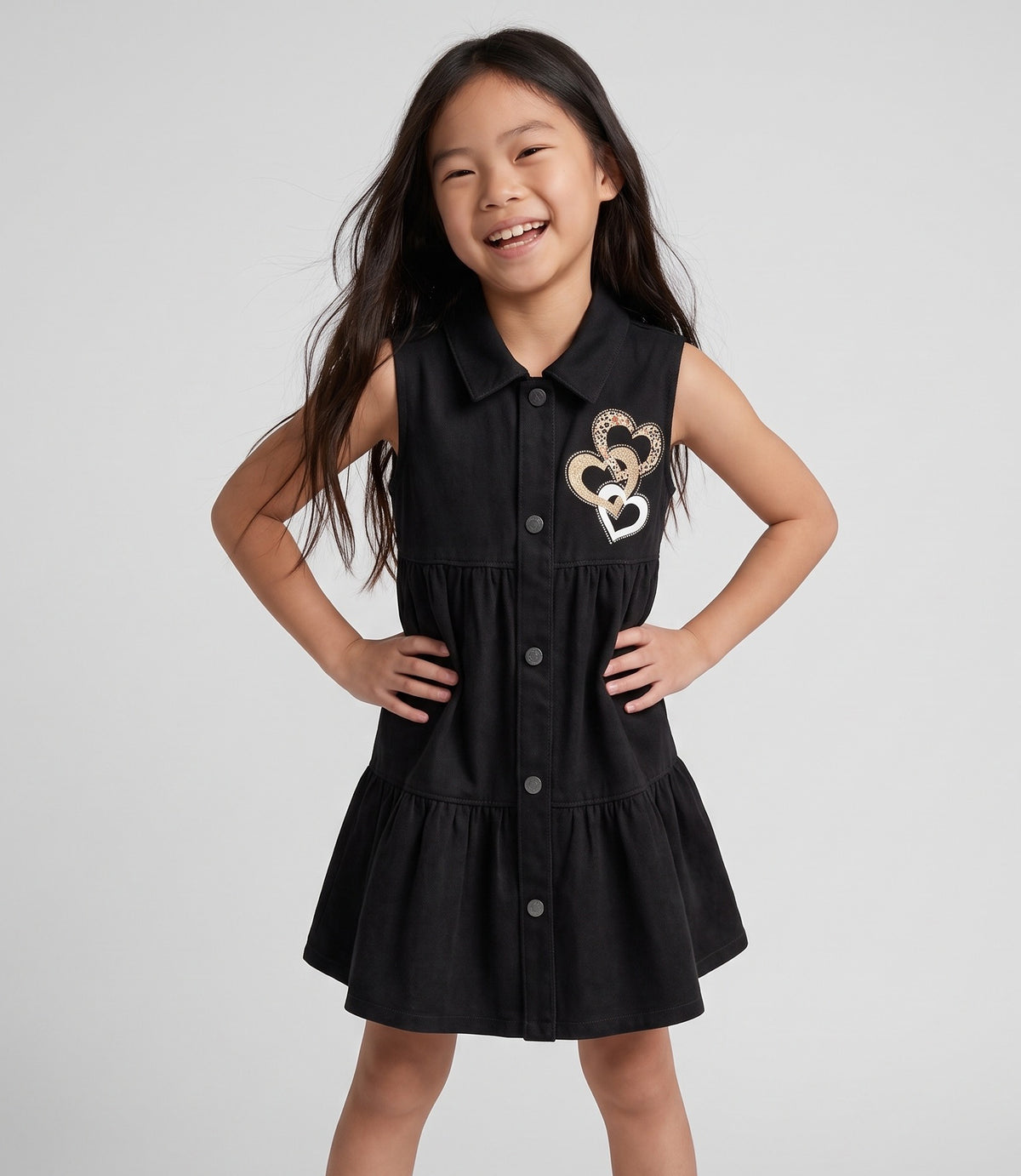 Vestido niña corazones 2 años / Negro