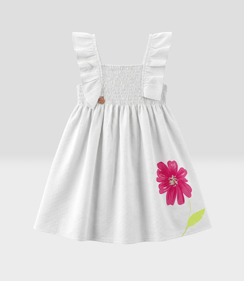 Vestido niña algodón con vuelos 2 años / Crudo