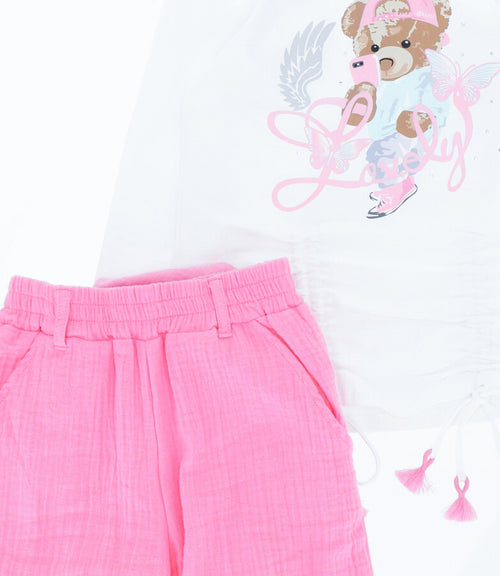 Conjunto niña oso de polera y pantalón 2 años / Rosado