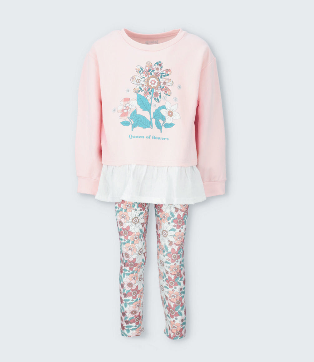 Conjunto niña floreado 2 años / Rosado