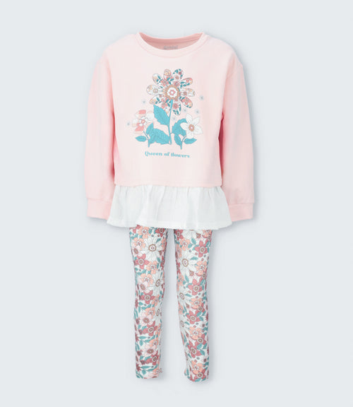 Conjunto niña floreado 2 años / Rosado