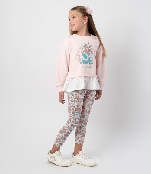 Conjunto niña floreado 2 años / Rosado