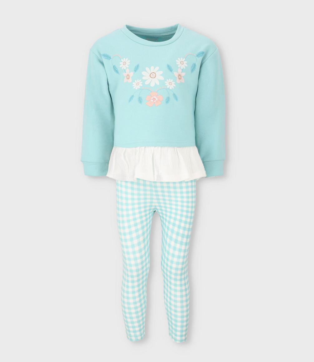 Conjunto niña con flores 2 años / Menta