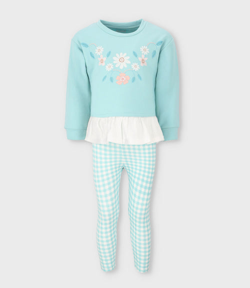 Conjunto niña con flores 2 años / Menta