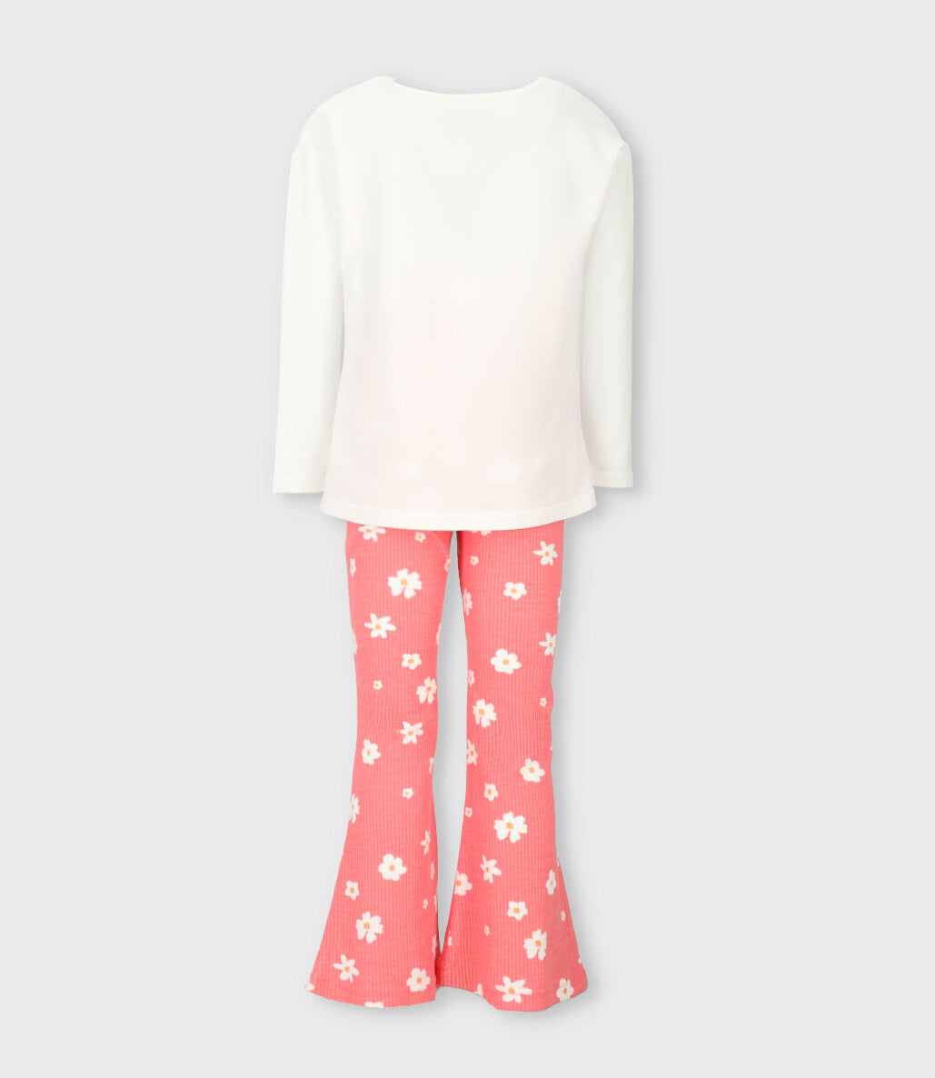 Conjunto niña con flores 2 años / Blanco