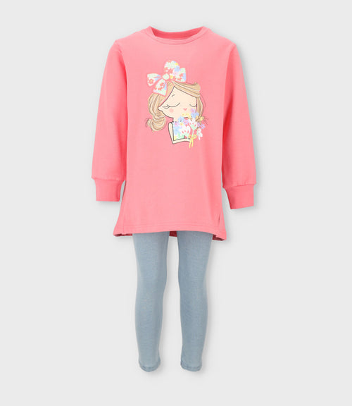 Conjunto niña con diseño 2 años / Coral